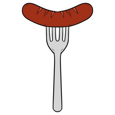 Bir çatal çizim el üzerinde sosis izole edilmiş vektör çizildi