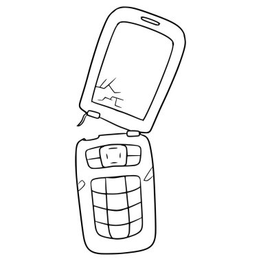 Kırık cep telefonu illüstrasyon el çizimi ana hatları vektörü