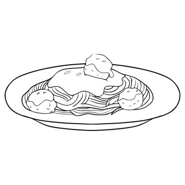 spagetti ve köfte resimli el çizimi ana hatlı vektör