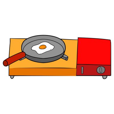 Fırının üzerindeki tava el çizimi izole edilmiş vektör çizildi