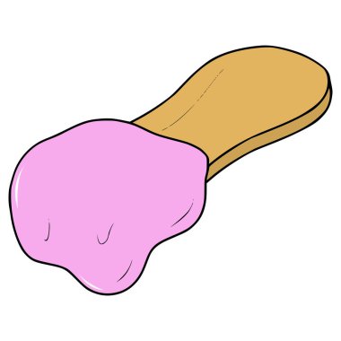 Dondurma ve ahşap kaşık çizimi elle izole edilmiş vektör.