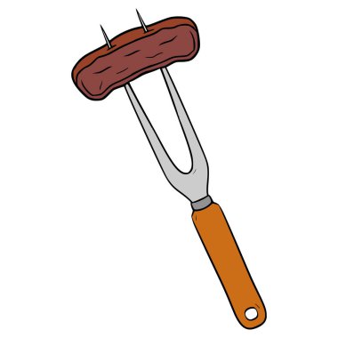 Et çatalında biftek. El çizimi izole vektör.