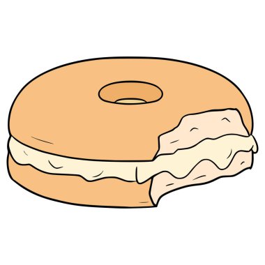 Isırılmış simit çizimi elle izole edilmiş vektör