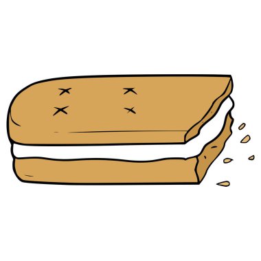 Isırılmış sandviç bisküvisi el çizimi izole edilmiş vektör