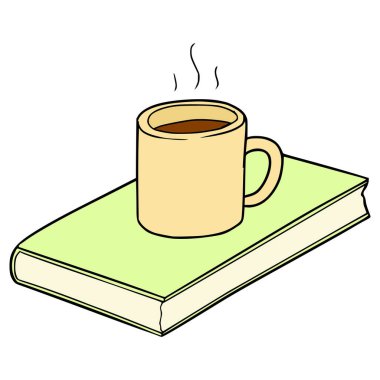 kitap yığınları ve kupa kahve illüstrasyon el çizimi izole vektör