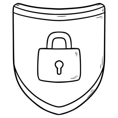 kalkan güvenlik simgesi çizimi el çizimi ana hat vektörü