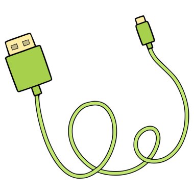 USB kablo illüstrasyon el izole vektörü