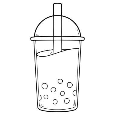 boba sütlü çay içer el çizimi taslak vektör