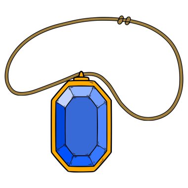 Mavi değerli taş kolye çizim elle izole edilmiş vektör
