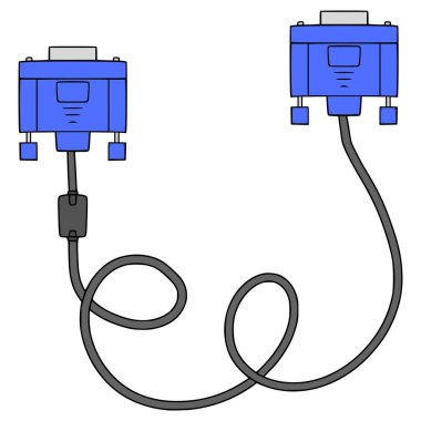 VGA kablo illüstrasyon el izole vektör çizdi