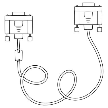 VGA kablo illüstrasyon el çizimi ana hatlı vektör