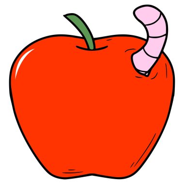 Elma ve solucan çizimi elle izole edilmiş vektör