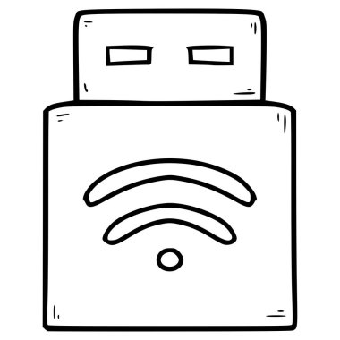 Wi-Fi adaptör el çizimi taslak vektörü