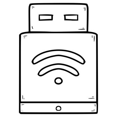 Wi-Fi adaptör el çizimi taslak vektörü