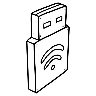 Wi-Fi adaptör el çizimi taslak vektörü