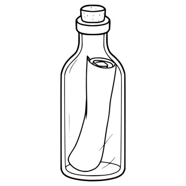 şişe illüstrasyonunda mesaj el çizimi ana hatları vektörü