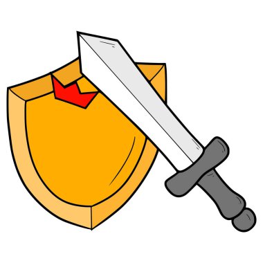 kılıç ve kalkan çizimi elle izole edilmiş vektör