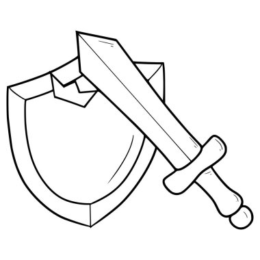 kılıç ve kalkan çizimi el çizimi ana hat vektörü