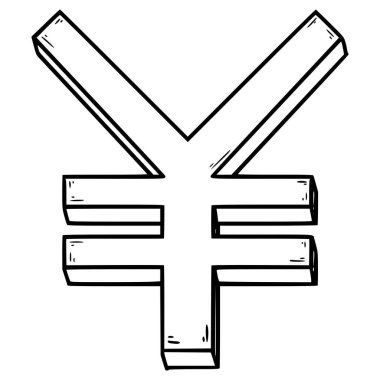 yen simgesi el çizimi dış hat vektörü