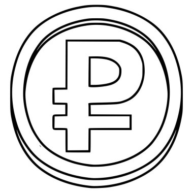 Rus ruble madeni para illüstrasyonu el çizimi ana hatlı vektör