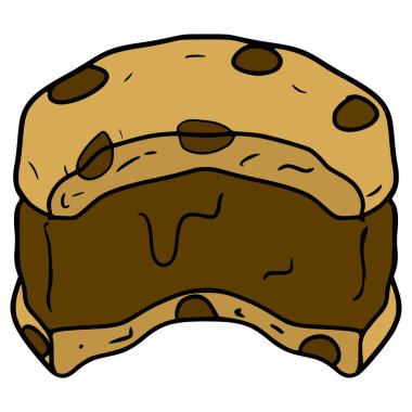 Isırılmış dondurmalı sandviç çizimi elle izole edilmiş vektör