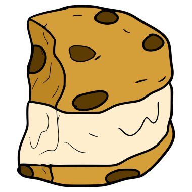 Isırılmış dondurmalı sandviç çizimi elle izole edilmiş vektör