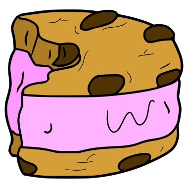 Isırılmış dondurmalı sandviç çizimi elle izole edilmiş vektör