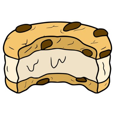 Isırılmış dondurmalı sandviç çizimi elle izole edilmiş vektör