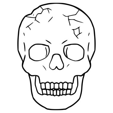 kırık kafatası çizimi el çizimi ana hat vektörü