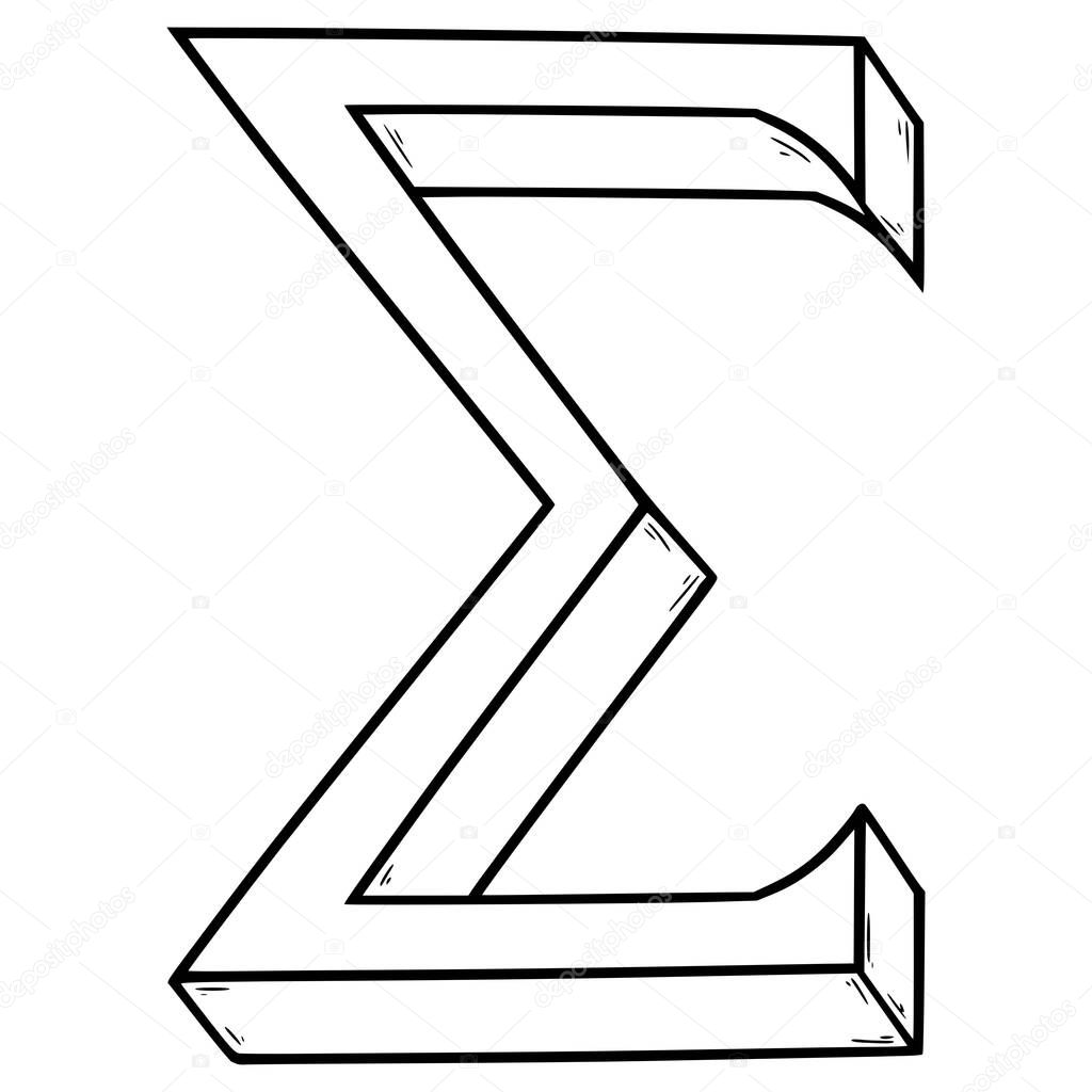 Sigma symbol illustration hand drawn outline vector