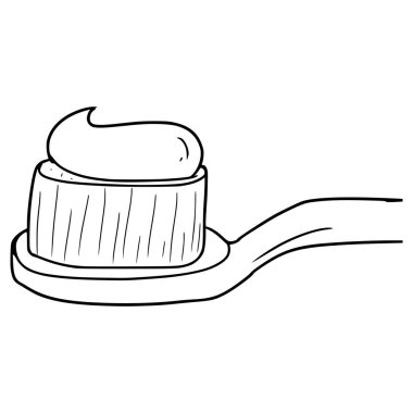 diş fırçası ve diş macunu çizimi el çizimi ana hatlı vektör