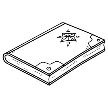 Sihirli kitap illüstrasyon el çizimi ana hat vektörü