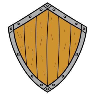 Kırık ahşap kalkan çizimi elle izole edilmiş vektör