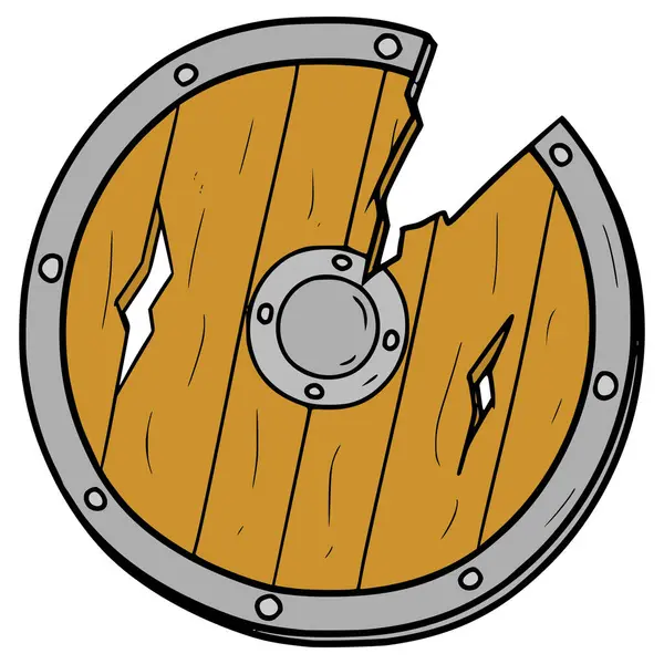 Kırık ahşap kalkan çizimi elle izole edilmiş vektör