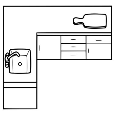 Köşedeki mutfak çizimi el çizimi taslak vektörü