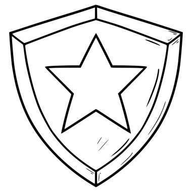 Yıldız resimli kalkan el çizimi ana hat vektörü