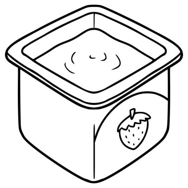 açık çilekli yoğurt çizim el çizimi ana hatlı vektör