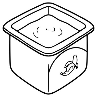 açık muzlu yoğurt illüstrasyon el çizimi ana hat vektörü