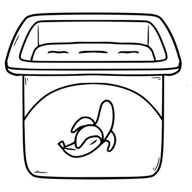 açık muzlu yoğurt illüstrasyon el çizimi ana hat vektörü