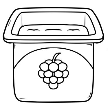 Üzümlü yoğurt illüstrasyon el çizimi ana hatlı vektör