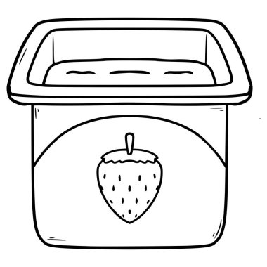 açık çilekli yoğurt çizim el çizimi ana hatlı vektör