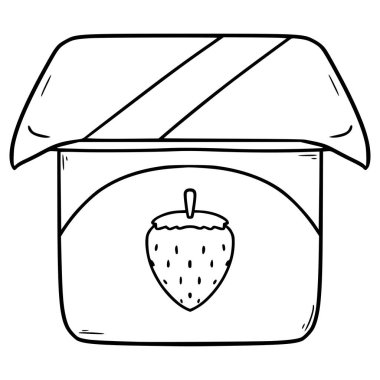 Çilekli yoğurt çizim el çizimi taslak vektör