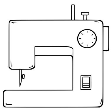 Dikiş makinesi illüstrasyon el çizimi ana hat vektörü