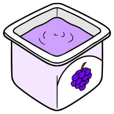 Üzümlü yoğurt resimli el izole edilmiş vektörü çizdi
