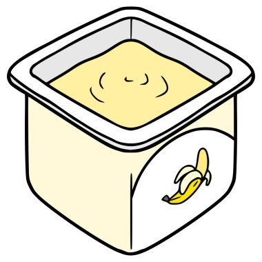 açık muzlu yoğurt resimli el izole edilmiş vektör çizimi