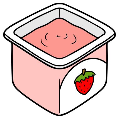 açık çilekli yoğurt çizim elle izole edilmiş vektör