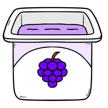 Üzümlü yoğurt resimli el izole edilmiş vektörü çizdi