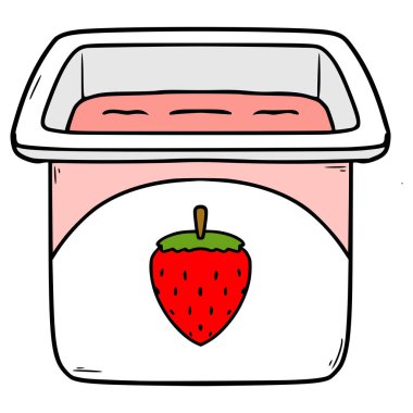 açık çilekli yoğurt çizim elle izole edilmiş vektör