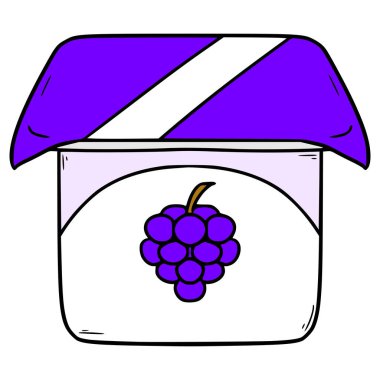 Üzümlü yoğurt çizimi elle izole edilmiş vektör