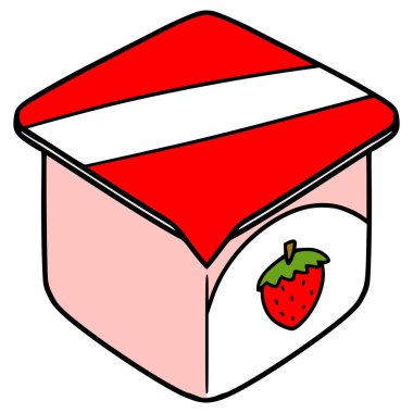 Çilekli yoğurt çizim elle izole edilmiş vektör
